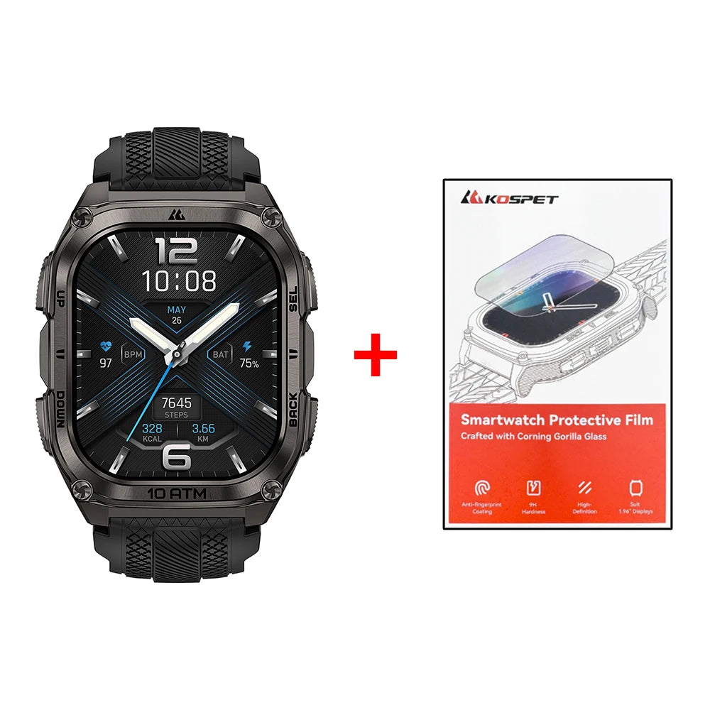 KOSPET Tank M4 Smart Watch Stainless Steel 6-Sat GPS Offline Maps 10ATM Waterproof 45M Dive 24/7 Health Monitor for Android iOS