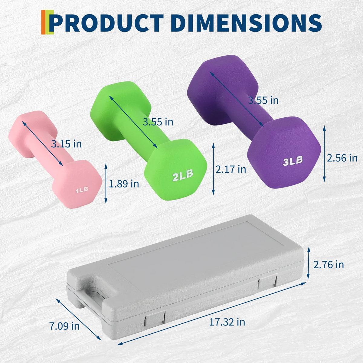 Neoprene Dumbbell Set for Women and Men | Multi-color Free Hand Weights Set with Box/Rack Storage