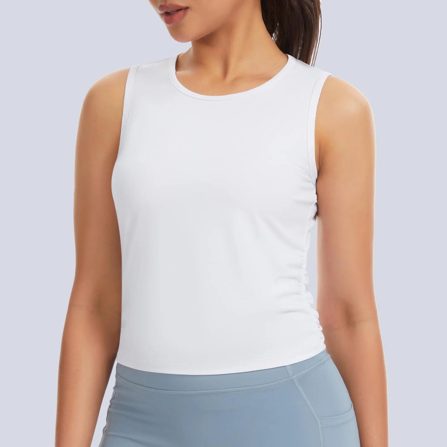 THE GYM PEOPLE Women’s Ruched Tank Tops Slim Fit Breathable Soft Basic Running Yoga Sleeveless Workout Shirts