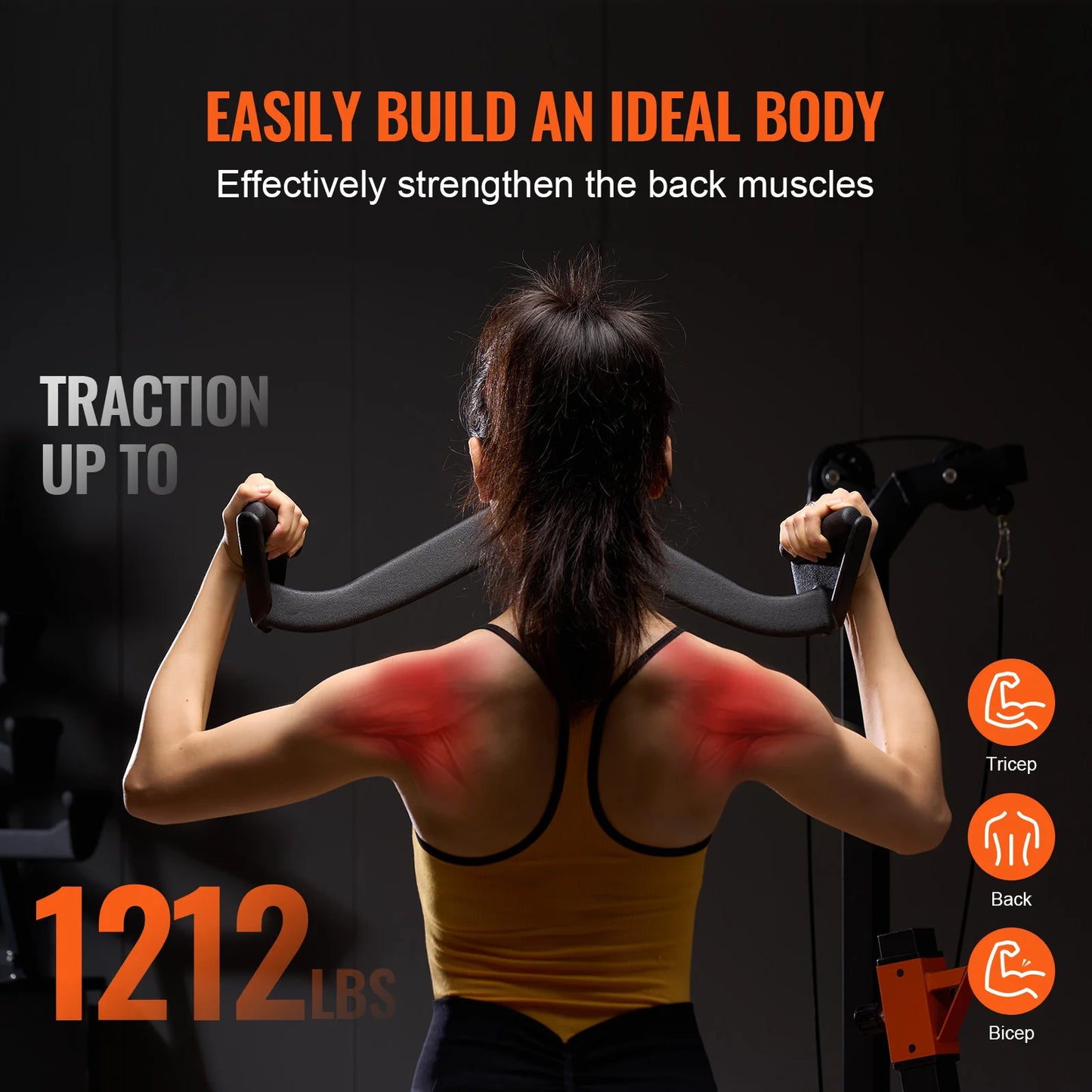 LAT Pulldown Attachment Cable Machine Rowing V-bar Tricep Pull Down Bar Back Strength TrainingRubber Coated HandleGrip