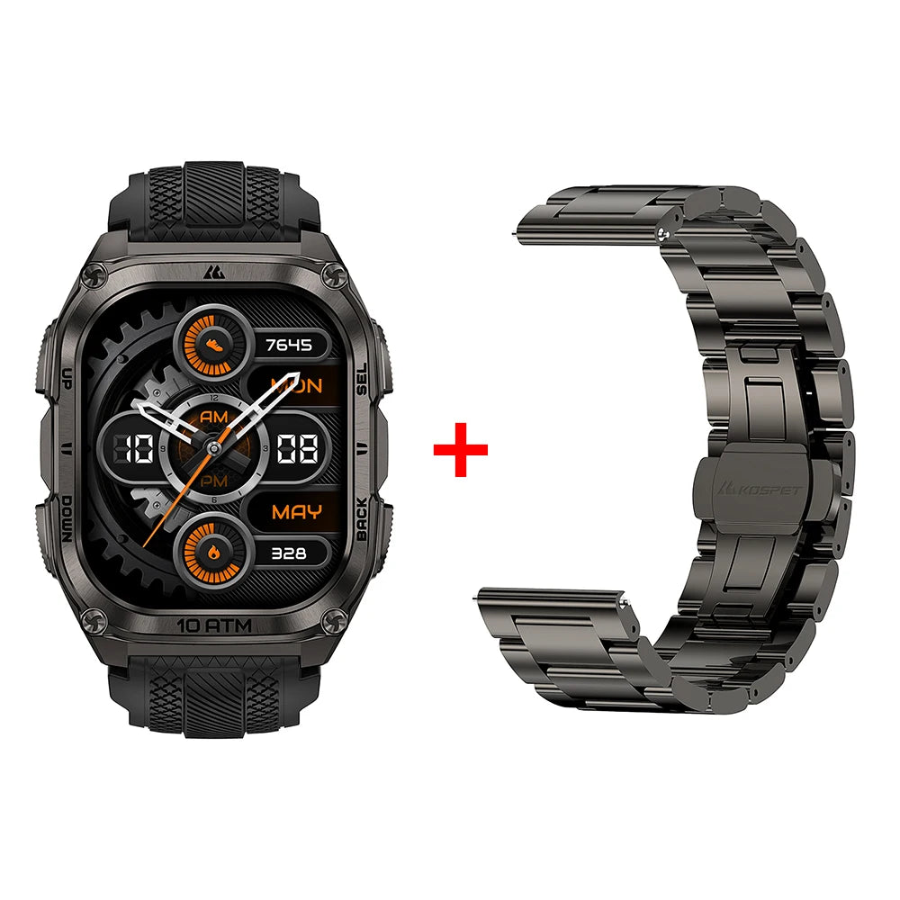 KOSPET Tank M4 Smart Watch Stainless Steel 6-Sat GPS Offline Maps 10ATM Waterproof 45M Dive 24/7 Health Monitor for Android iOS