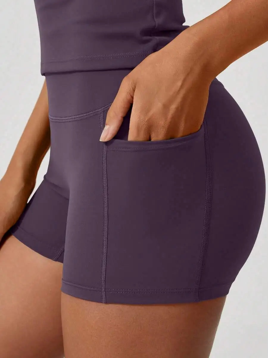 Women's Sweet Sports Short Sleeve High Waist Tummy Control Butt Lifting Shorts Set