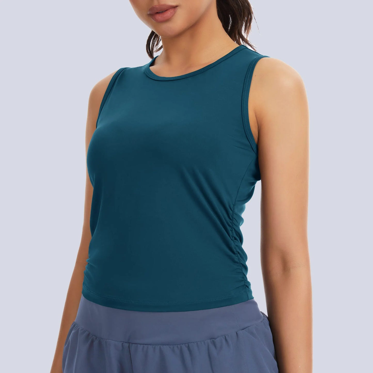 THE GYM PEOPLE Women’s Ruched Tank Tops Slim Fit Breathable Soft Basic Running Yoga Sleeveless Workout Shirts