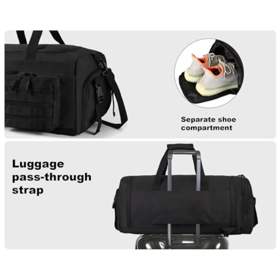 50L Tactical Duffle Bag for Men, 3-in-1 Gym Duffle and Backpack, Shoe Compartment, Laptop Sleeve and MOLLE, Carry-On Travel Wee
