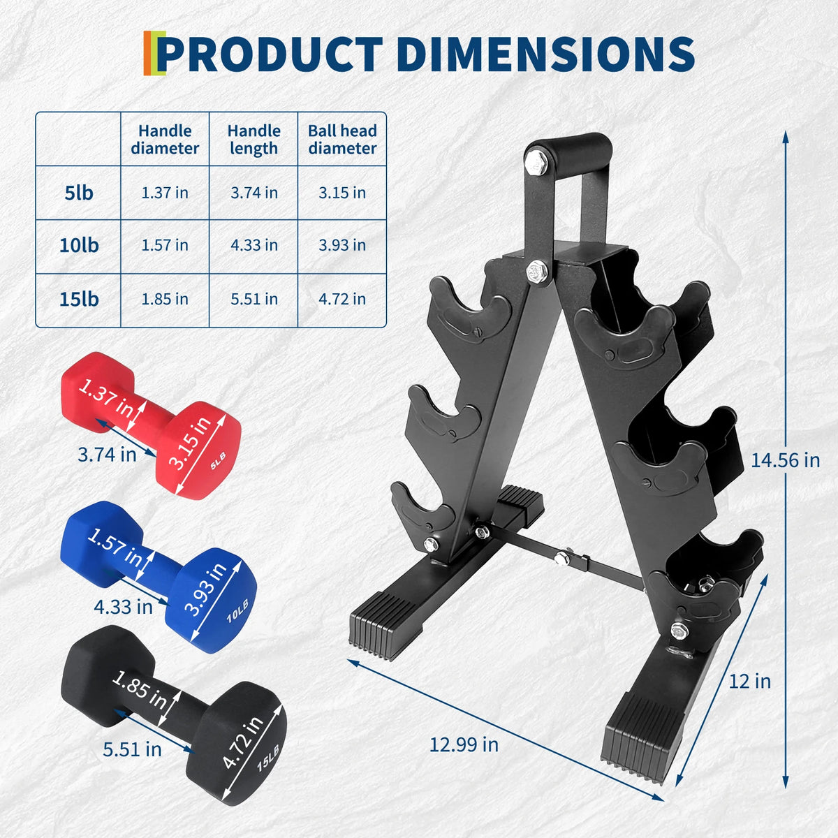 Neoprene Dumbbell Set for Women and Men | Multi-color Free Hand Weights Set with Box/Rack Storage