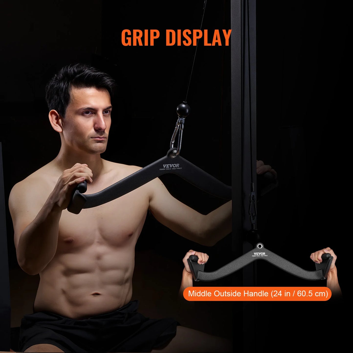 LAT Pulldown Attachment Cable Machine Rowing V-bar Tricep Pull Down Bar Back Strength TrainingRubber Coated HandleGrip
