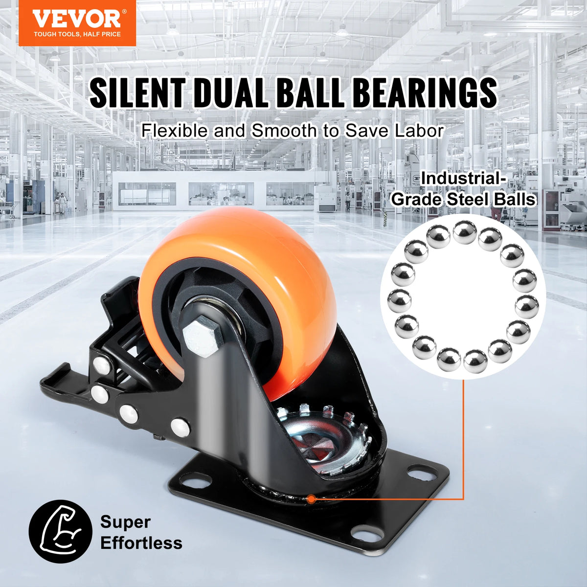 2/3/4/5/6in 4pcs Caster Wheels Swivel Plate Casters with A/B Locking No Noise PVC Wheels for Cart Furniture Workbench