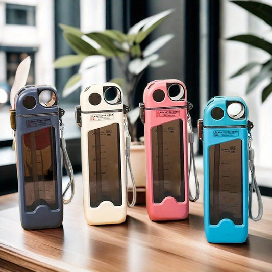 1pc, square water bottle, 12oz （350ml）， leak proof water cup, summer straw sports water bottle, with size, suitable for outdoor