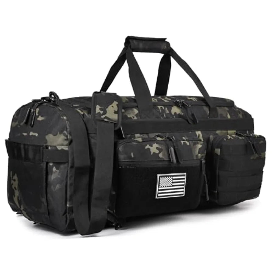 50L Tactical Duffle Bag for Men, 3-in-1 Gym Duffle and Backpack, Shoe Compartment, Laptop Sleeve and MOLLE, Carry-On Travel Wee