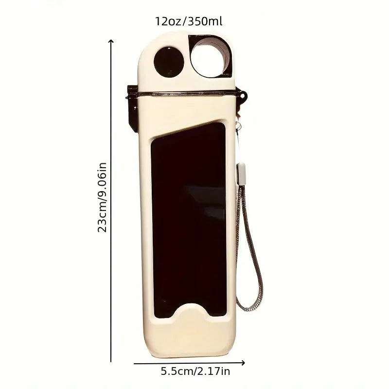1pc, square water bottle, 12oz （350ml）， leak proof water cup, summer straw sports water bottle, with size, suitable for outdoor