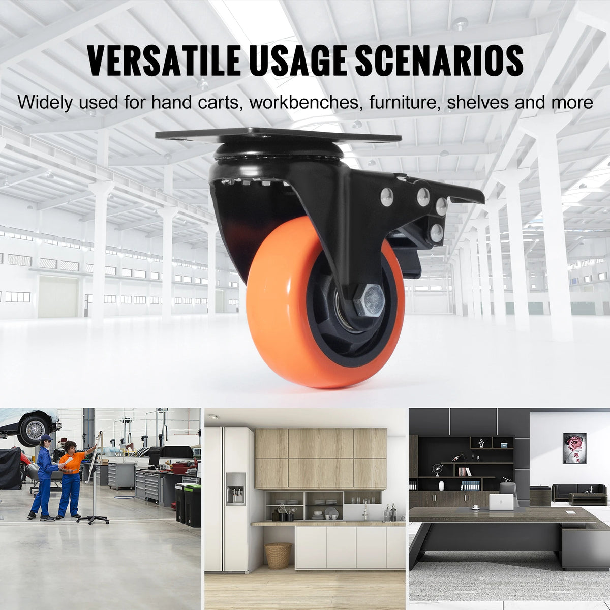 2/3/4/5/6in 4pcs Caster Wheels Swivel Plate Casters with A/B Locking No Noise PVC Wheels for Cart Furniture Workbench