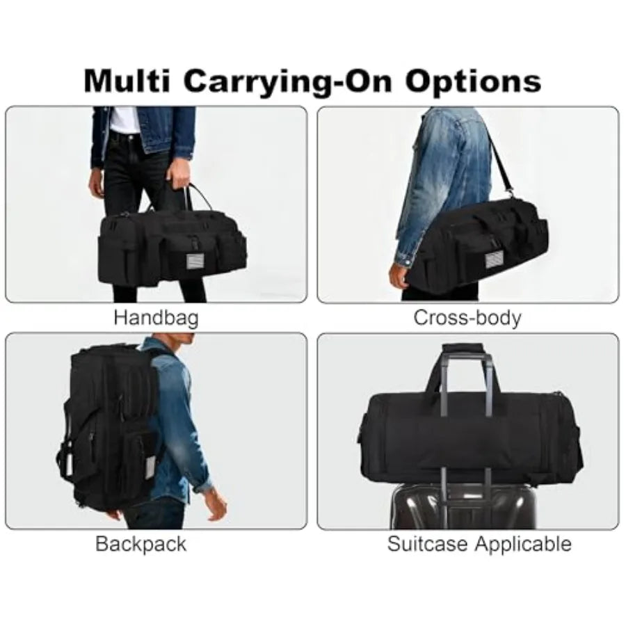 50L Tactical Duffle Bag for Men, 3-in-1 Gym Duffle and Backpack, Shoe Compartment, Laptop Sleeve and MOLLE, Carry-On Travel Wee