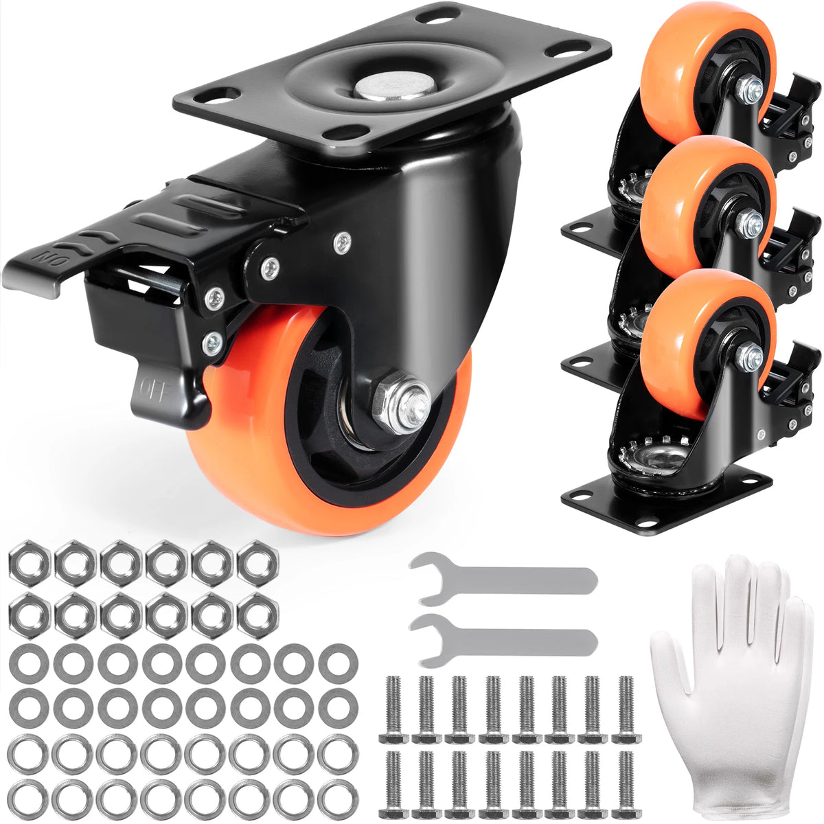 2/3/4/5/6in 4pcs Caster Wheels Swivel Plate Casters with A/B Locking No Noise PVC Wheels for Cart Furniture Workbench