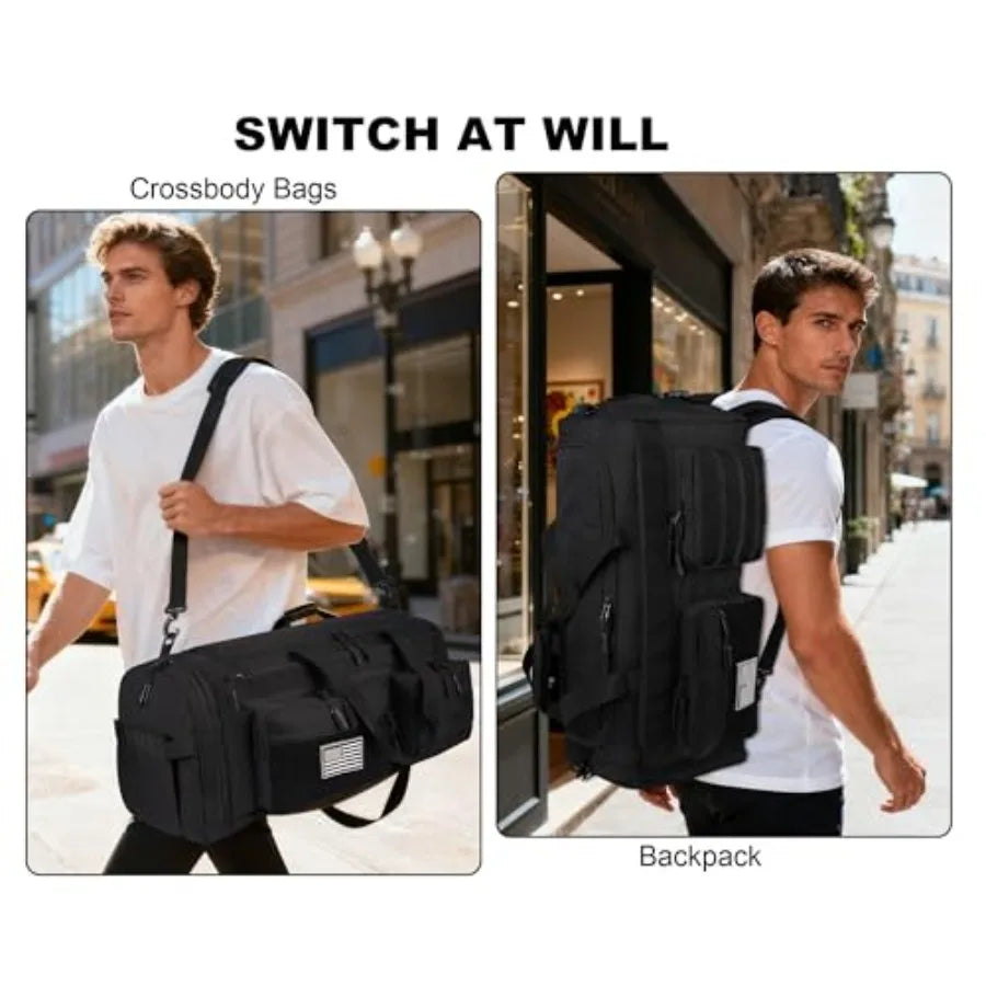 50L Tactical Duffle Bag for Men, 3-in-1 Gym Duffle and Backpack, Shoe Compartment, Laptop Sleeve and MOLLE, Carry-On Travel Wee