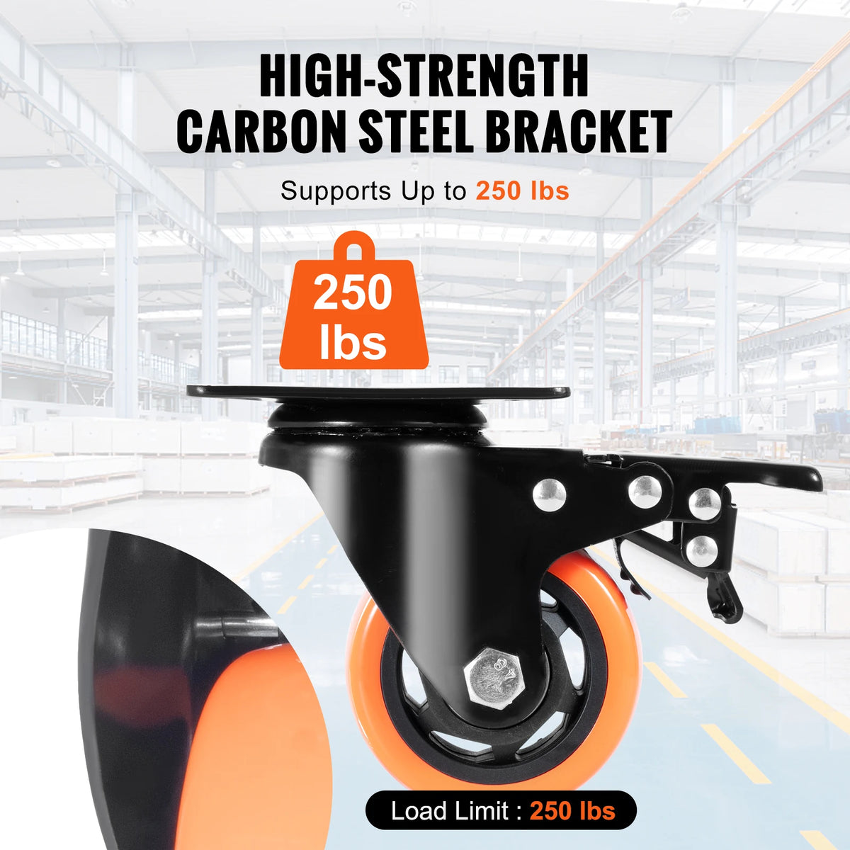 2/3/4/5/6in 4pcs Caster Wheels Swivel Plate Casters with A/B Locking No Noise PVC Wheels for Cart Furniture Workbench