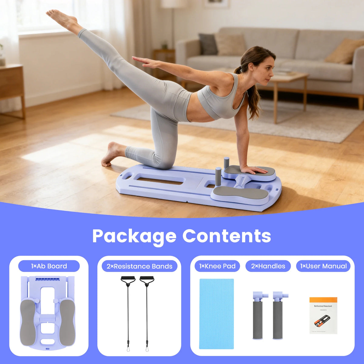 5-in-1 Foldable Pilates Abs Board Push-up Core Abdominal Strength Trainer Leg Arm Multifunctional Fitness Equipment for Women's