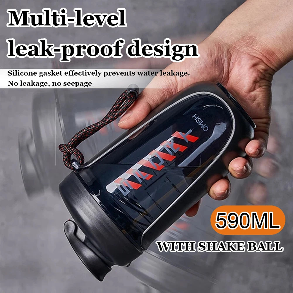 590ml Drink Shake Bottle Leak Proof Fitness Water Cup Detachable Whey Protein Powder Mixer Bottle for Gym Camping Hiking Sports