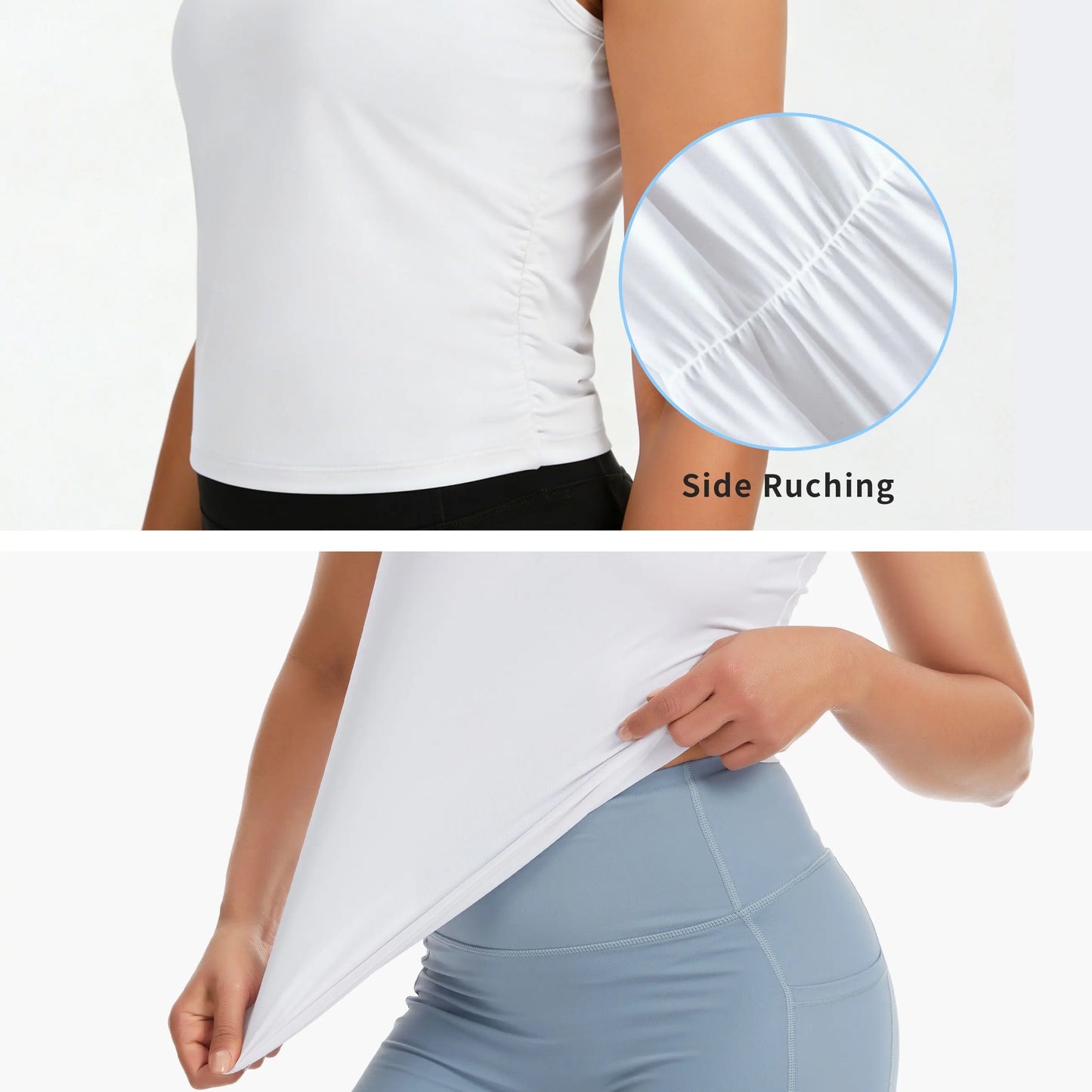 THE GYM PEOPLE Women’s Ruched Tank Tops Slim Fit Breathable Soft Basic Running Yoga Sleeveless Workout Shirts