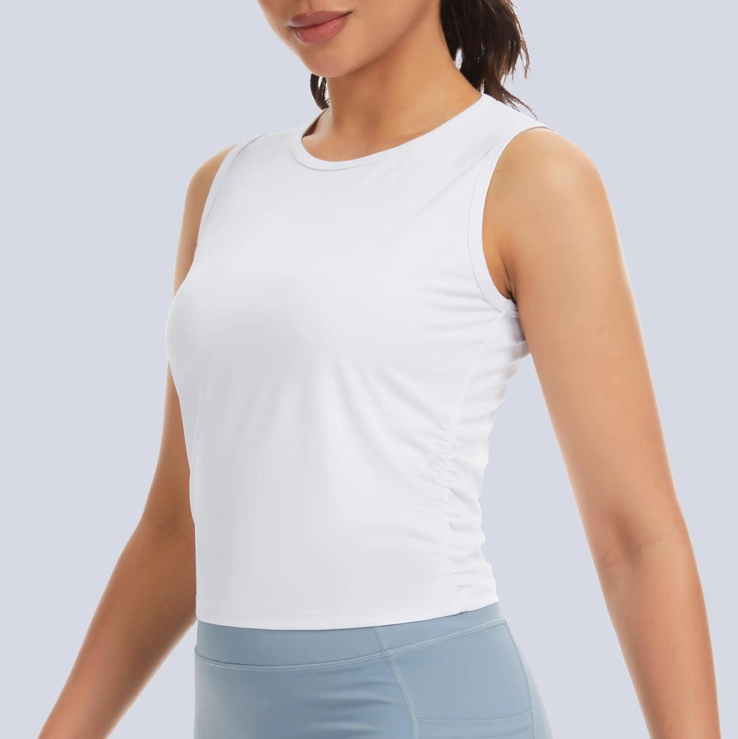 THE GYM PEOPLE Women’s Ruched Tank Tops Slim Fit Breathable Soft Basic Running Yoga Sleeveless Workout Shirts