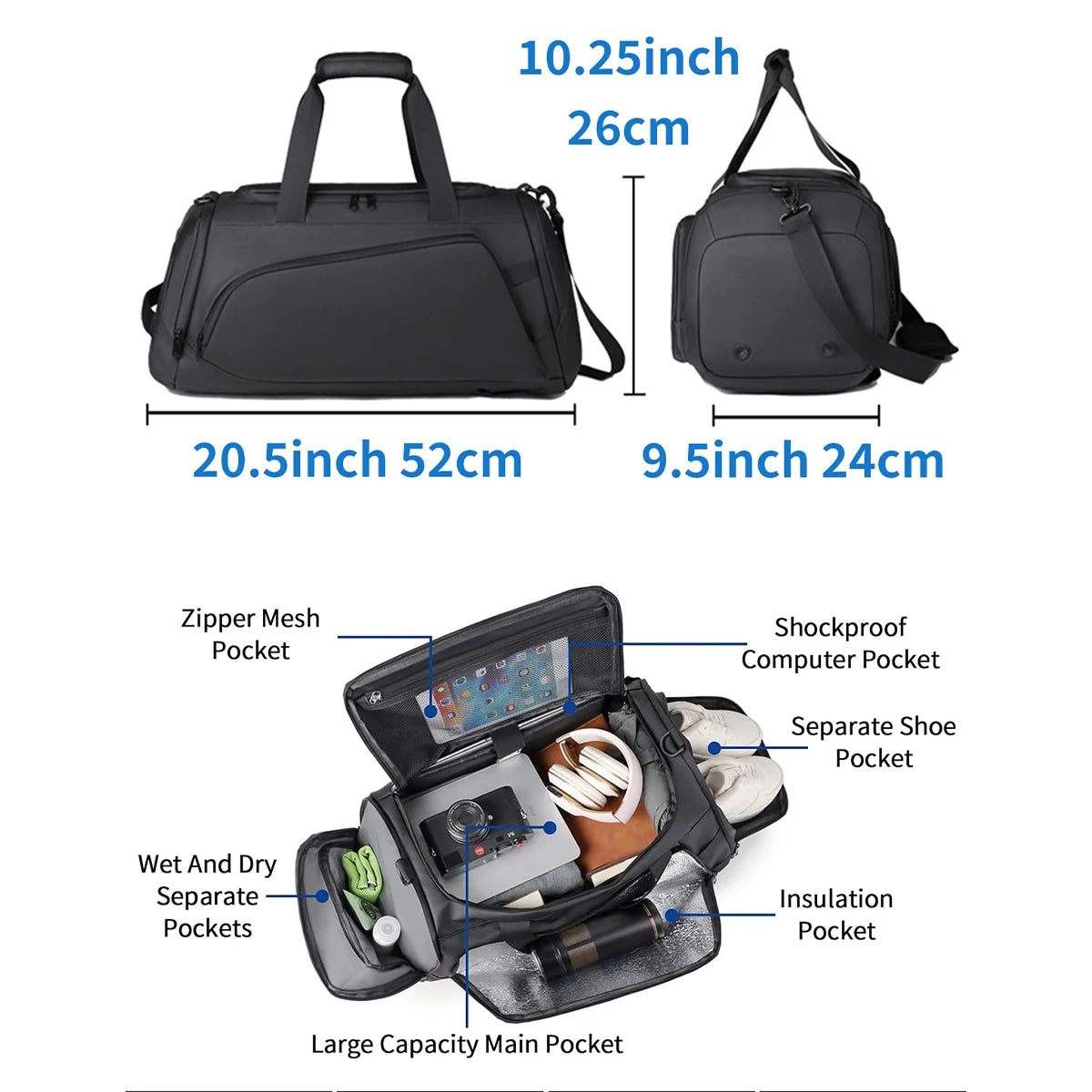 35L Water Resistant Backpack Duffel, Heavy Duty Duffle Bags | Inner Zipper Pockets; Suit for Travel Gym Camping Sports Weekend Getaways