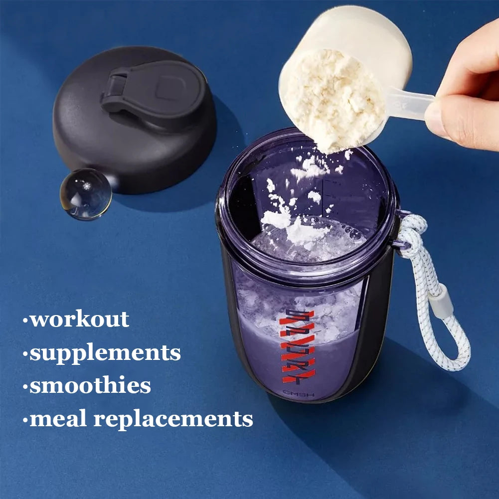 590ml Drink Shake Bottle Leak Proof Fitness Water Cup Detachable Whey Protein Powder Mixer Bottle for Gym Camping Hiking Sports