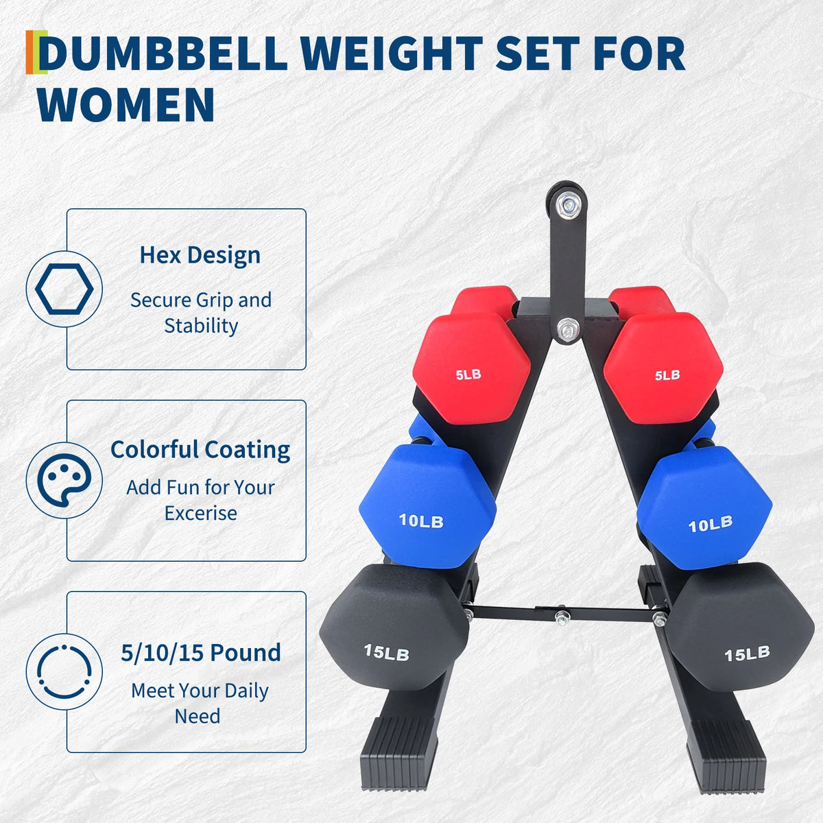 Neoprene Dumbbell Set for Women and Men | Multi-color Free Hand Weights Set with Box/Rack Storage