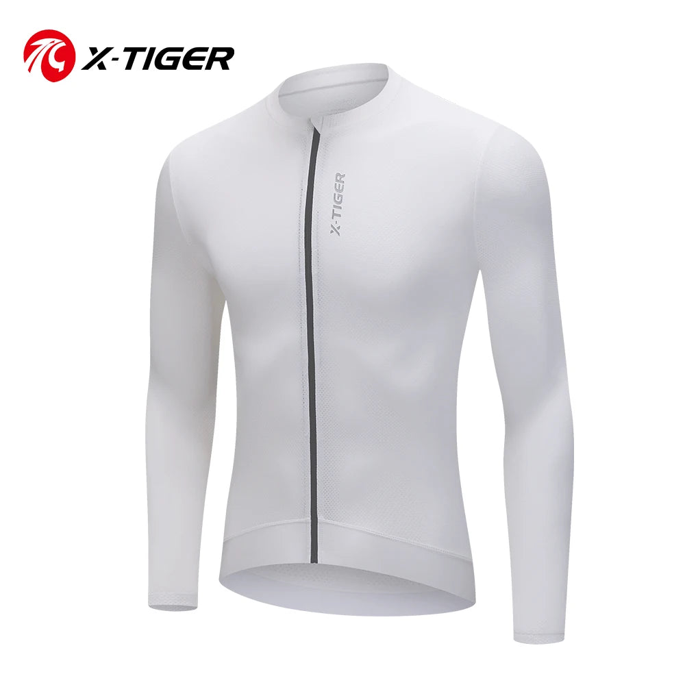 X-TIGER Summer Men's Long Sleeves Cycling Jersey Minimalist UV Protection Breathable Quick Dry Road Bike MTB Bicycle Riding Top