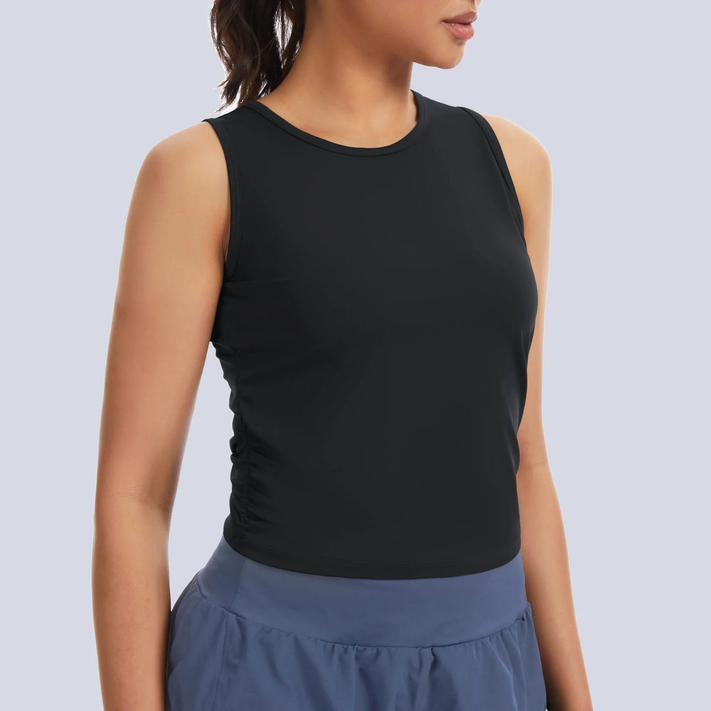 THE GYM PEOPLE Women’s Ruched Tank Tops Slim Fit Breathable Soft Basic Running Yoga Sleeveless Workout Shirts