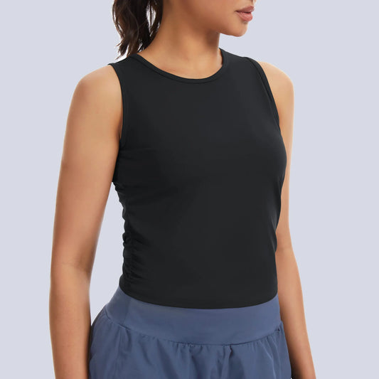 THE GYM PEOPLE Women’s Ruched Tank Tops Slim Fit Breathable Soft Basic Running Yoga Sleeveless Workout Shirts